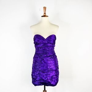 Zara metallic purple ruched pleated bodycon mini dress Size Medium